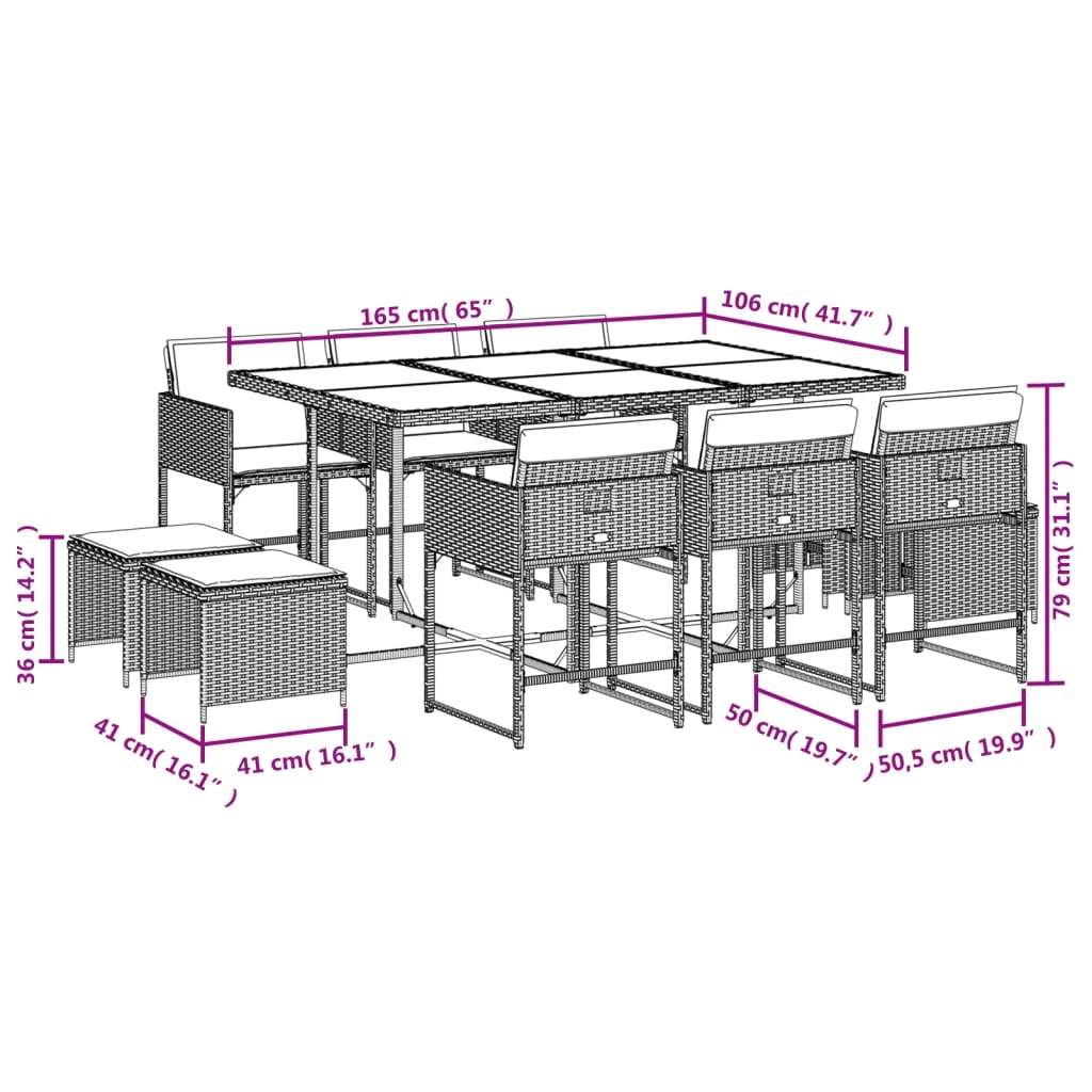 17-delige Tuinset met kussens poly rattan