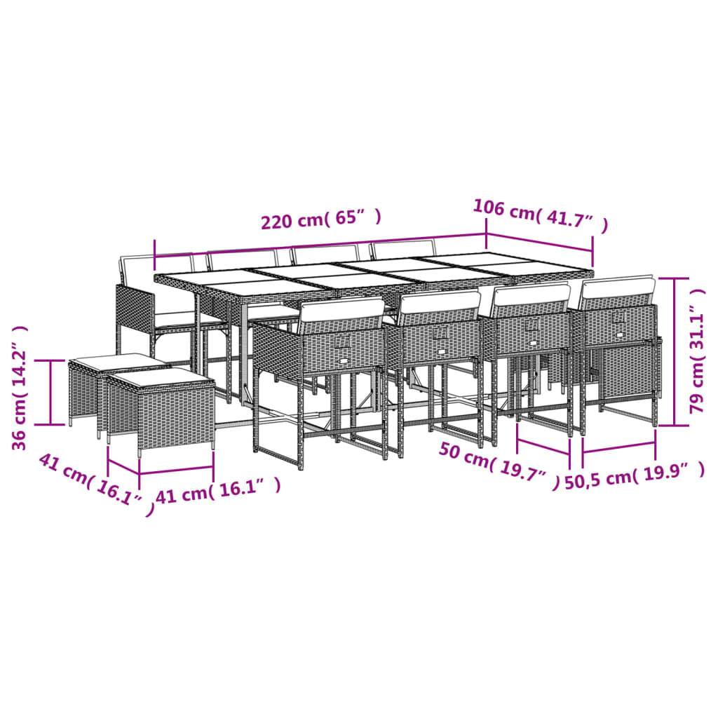 13-delige Tuinset met kussens poly rattan zwart