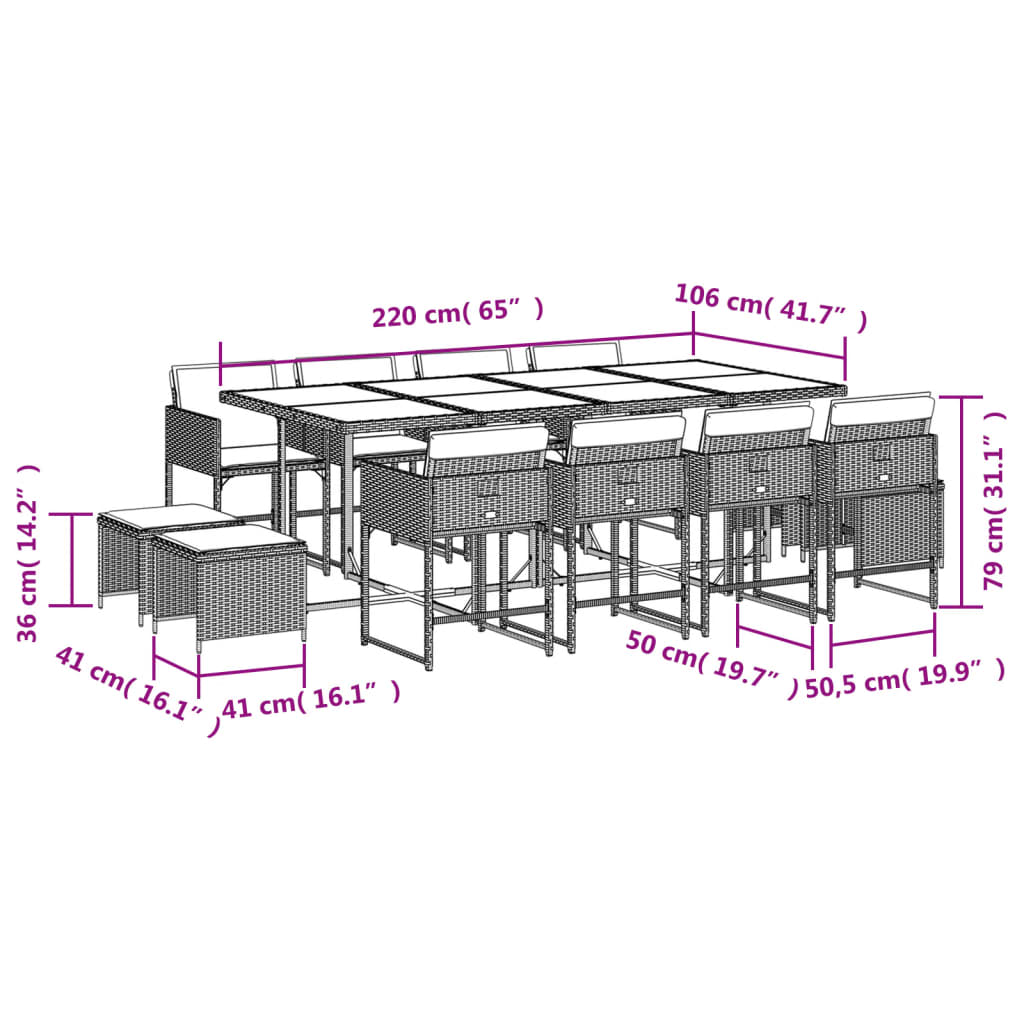 17-delige Tuinset met kussens poly rattan