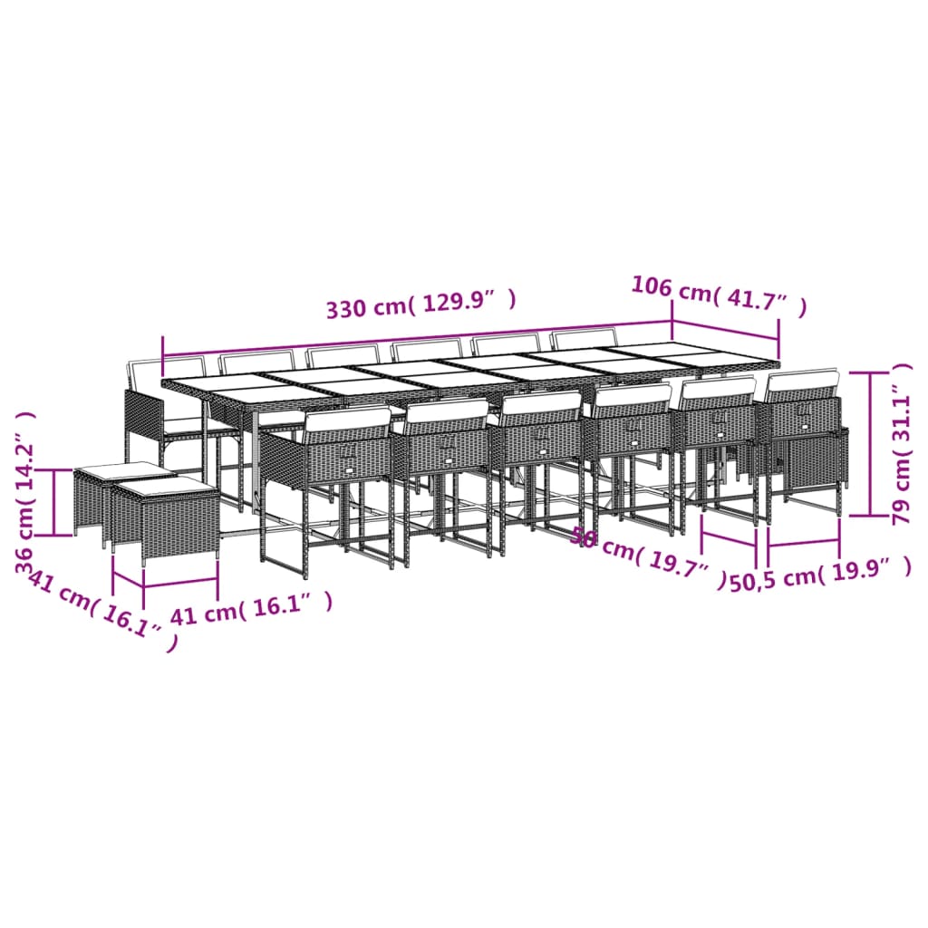 17-delige Tuinset met kussens poly rattan