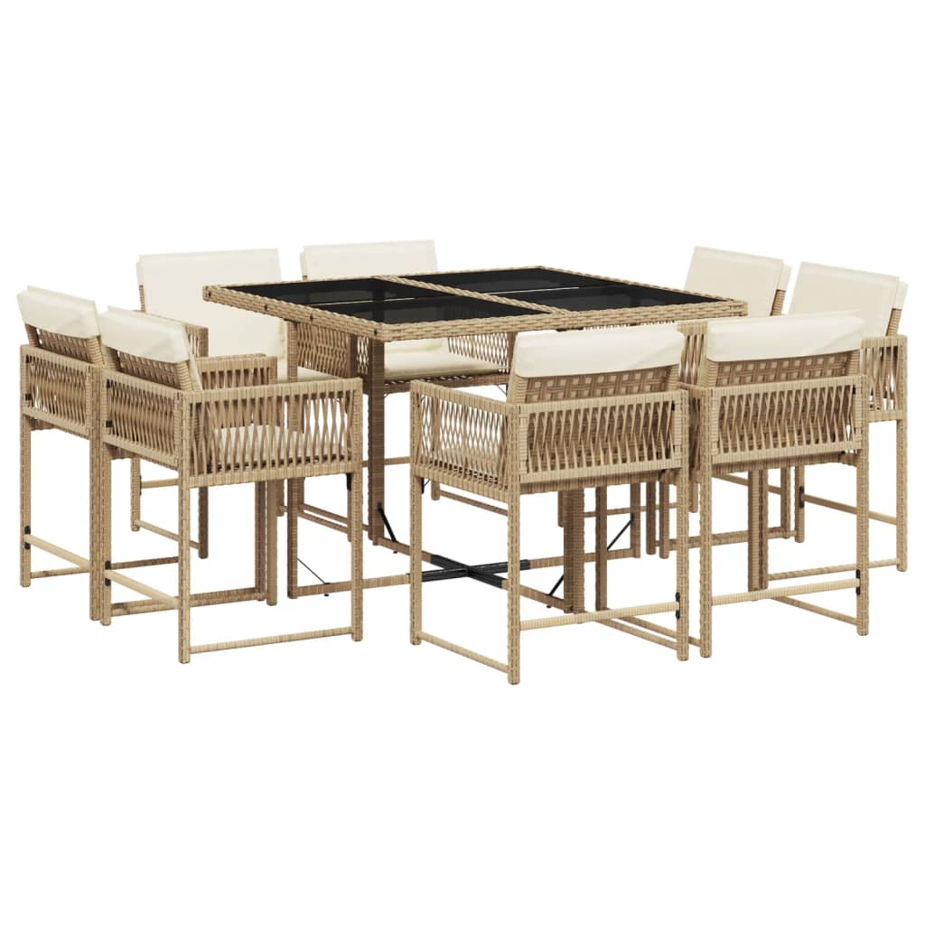 13-delige Tuinset met kussens poly rattan gemengd beige