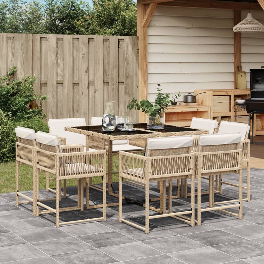 13-delige Tuinset met kussens poly rattan gemengd beige