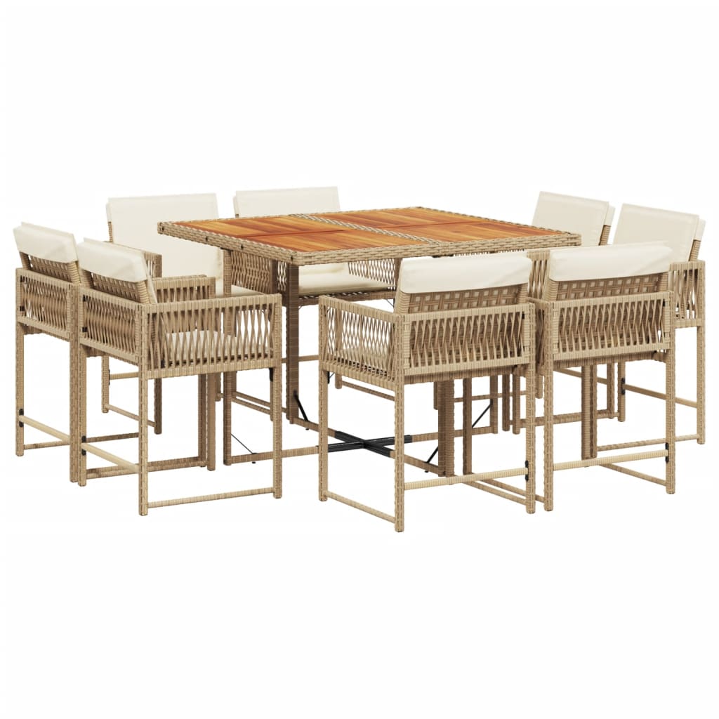 13-delige Tuinset met kussens poly rattan gemengd beige