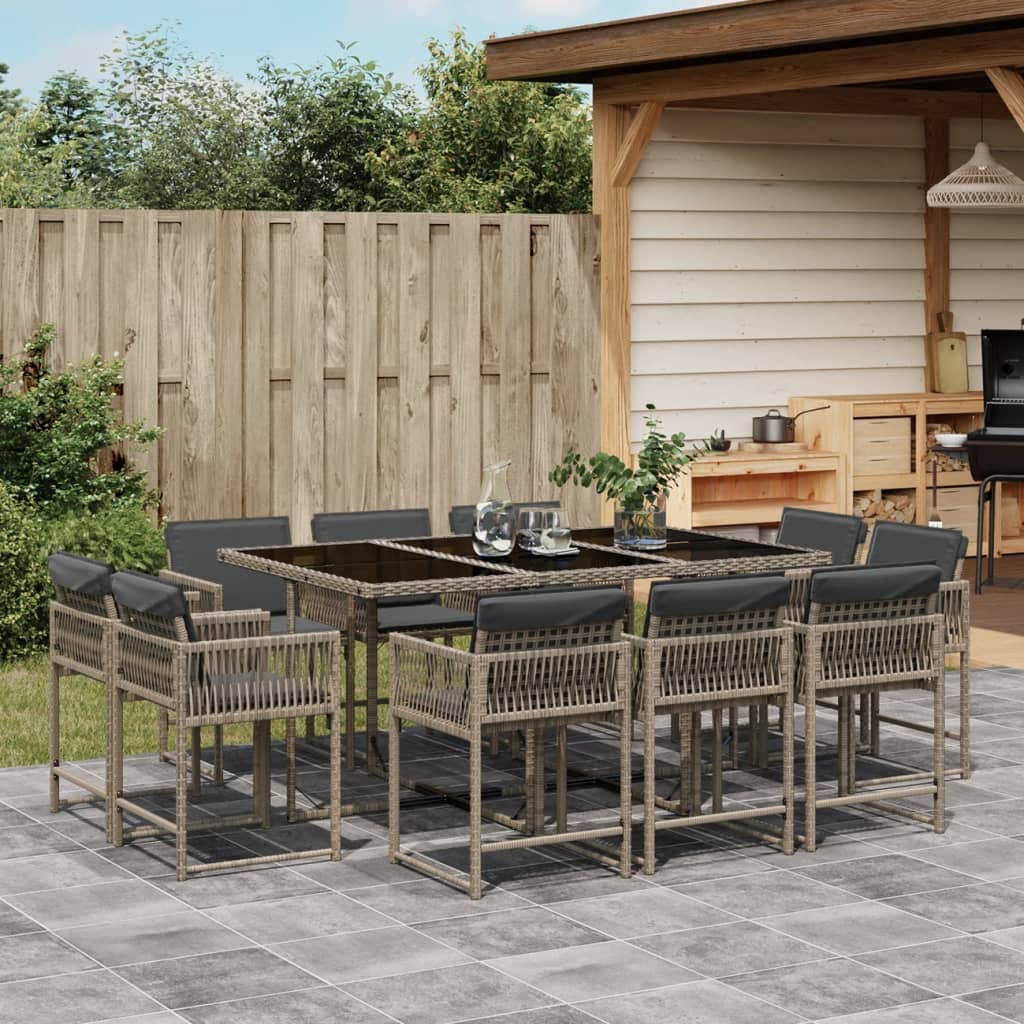 13-delige Tuinset met kussens poly rattan gemengd beige