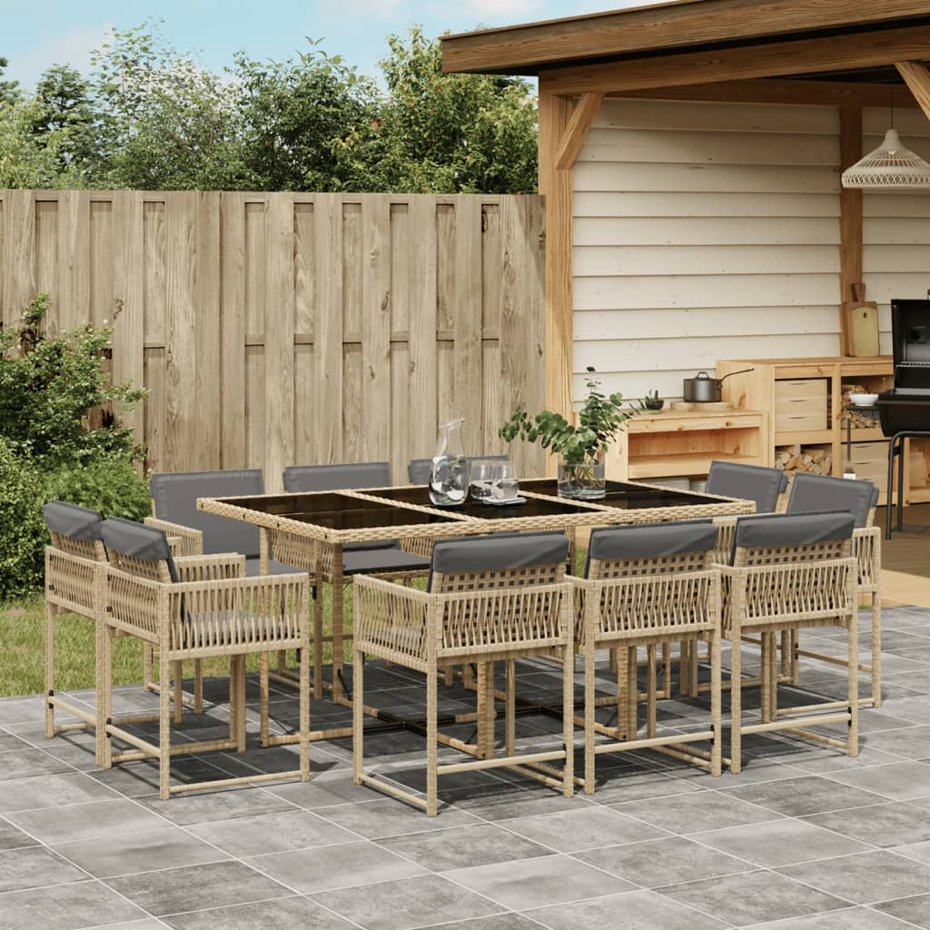 13-delige Tuinset met kussens poly rattan gemengd beige