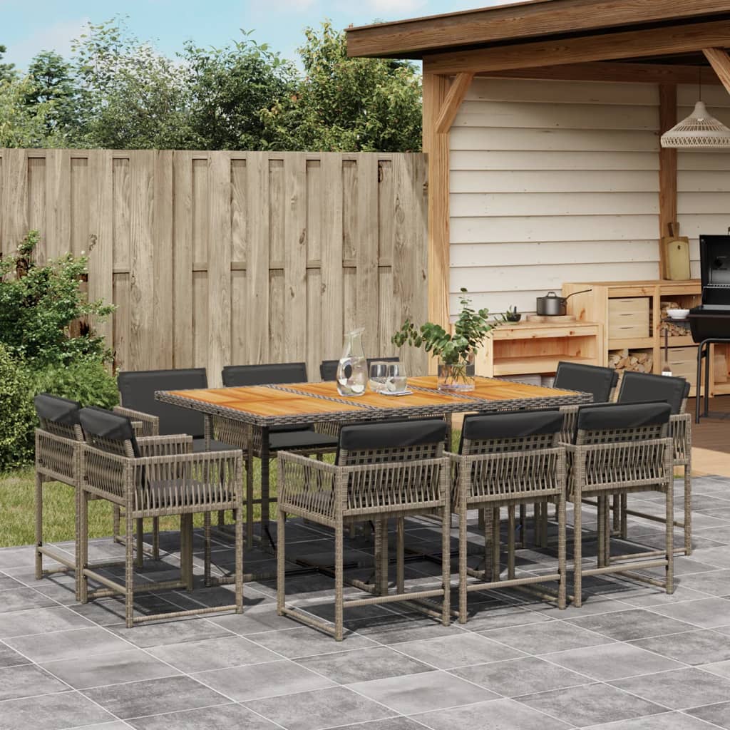 13-delige Tuinset met kussens poly rattan gemengd beige