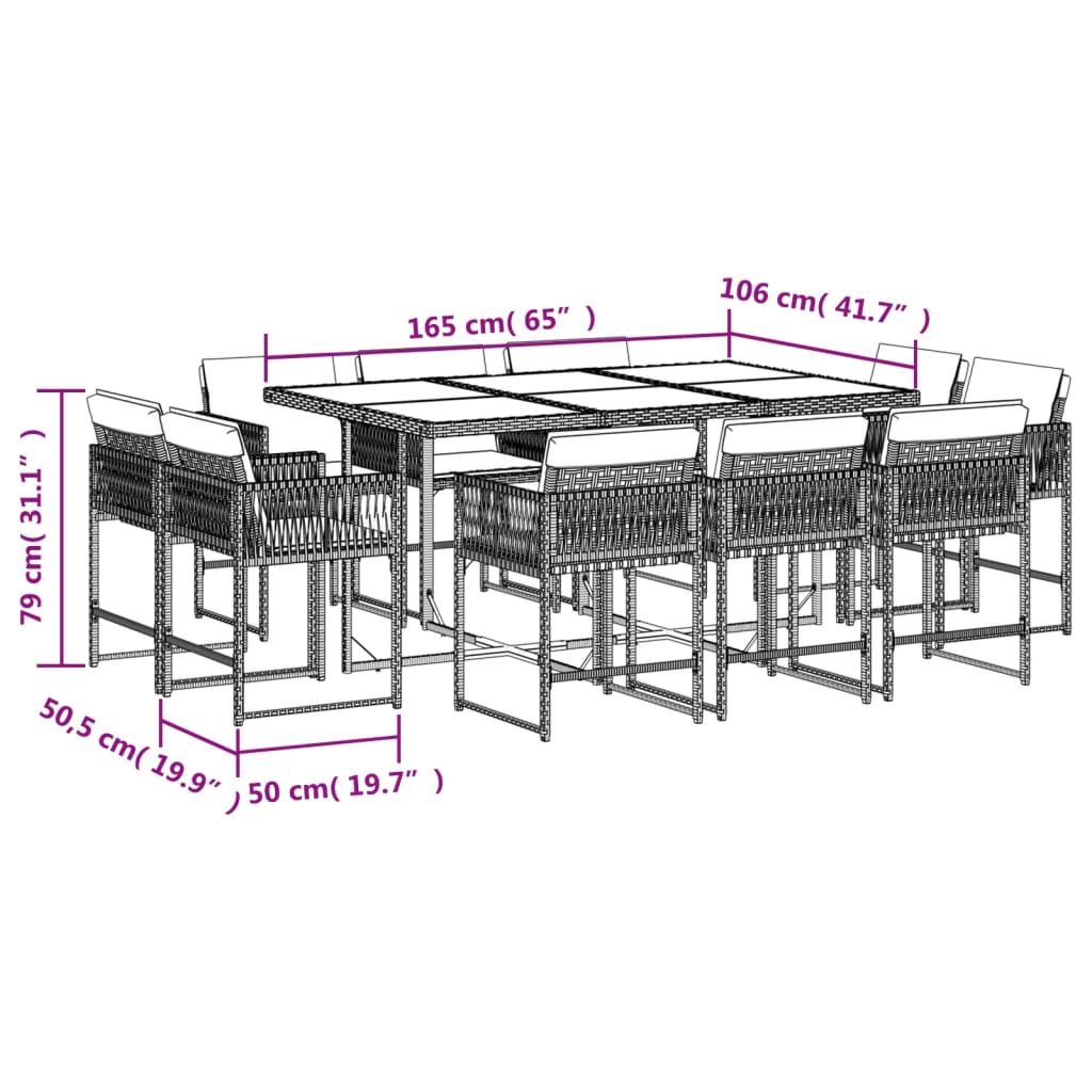 13-delige Tuinset met kussens poly rattan gemengd beige