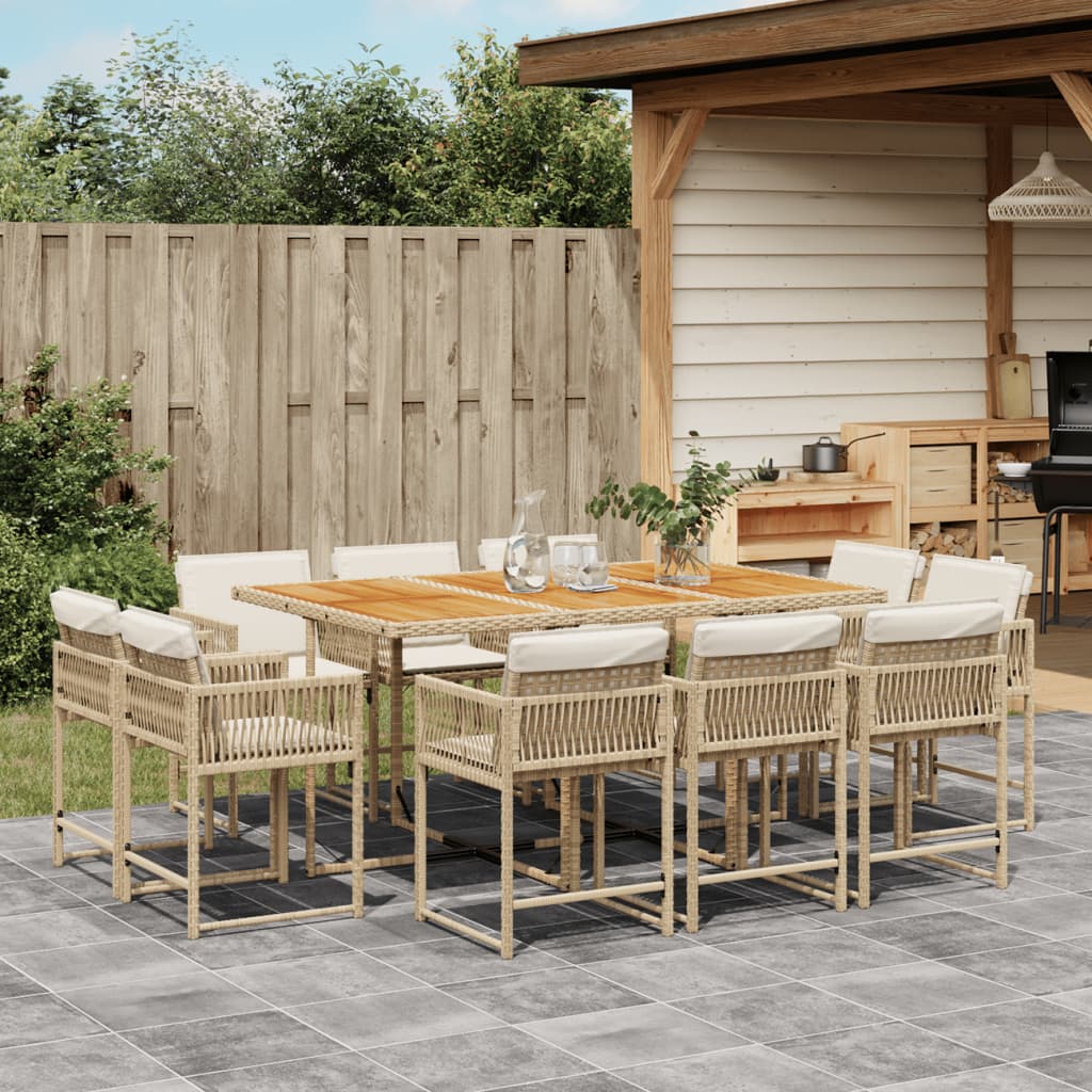 13-delige Tuinset met kussens poly rattan gemengd beige