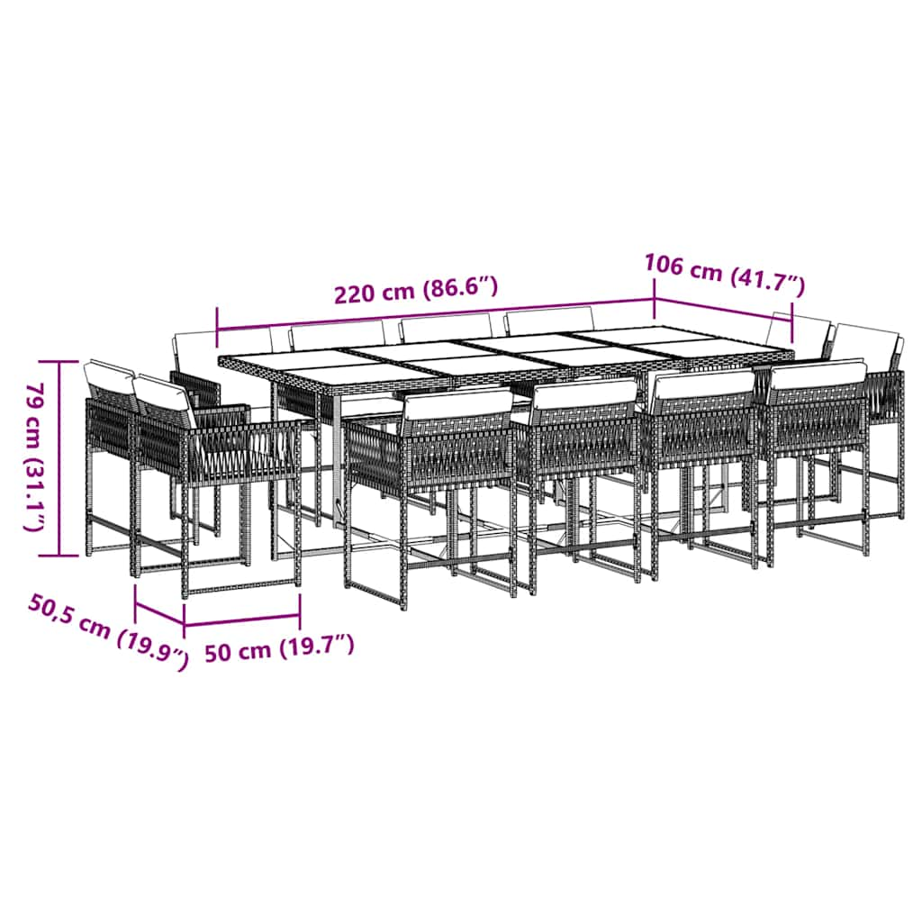 13-delige Tuinset met kussens poly rattan gemengd beige