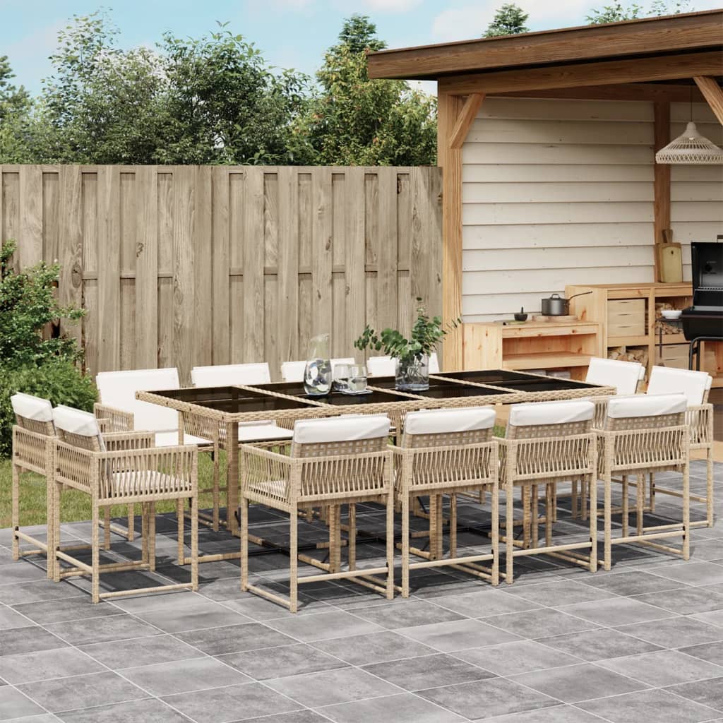 13-delige Tuinset met kussens poly rattan gemengd beige