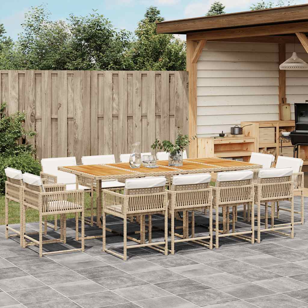 13-delige Tuinset met kussens poly rattan gemengd beige