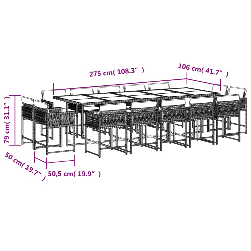 9-delige Tuinset met kussens poly rattan