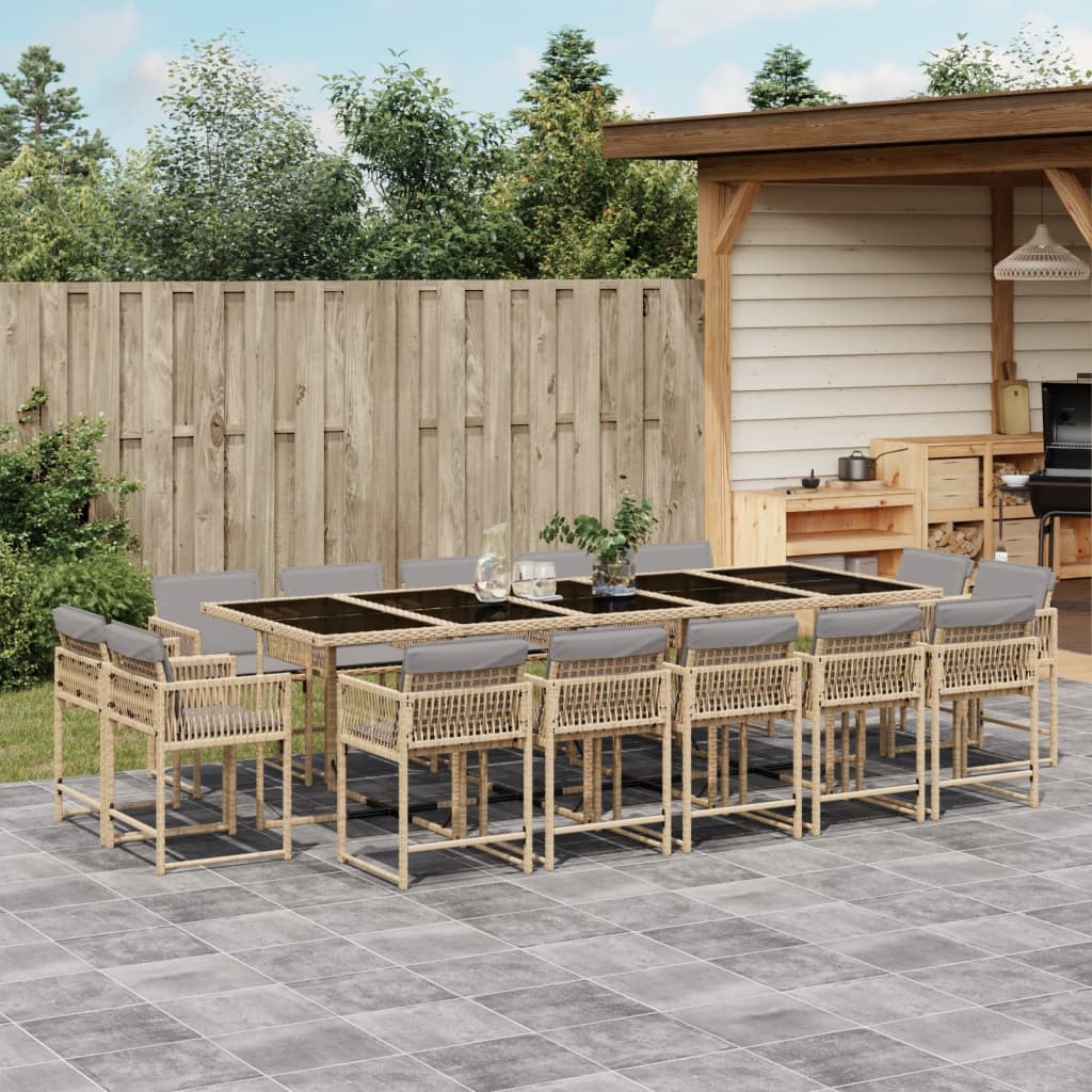 13-delige Tuinset met kussens poly rattan gemengd beige