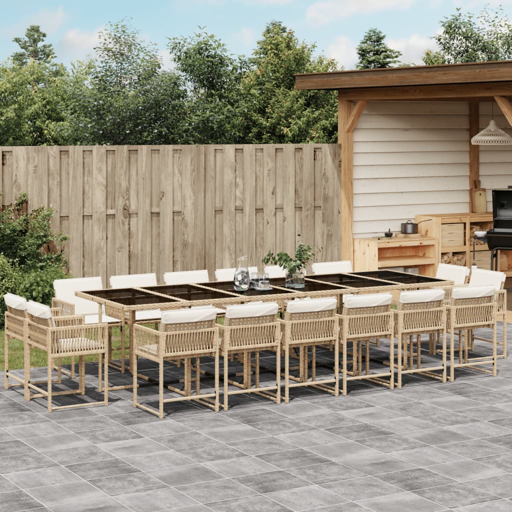 13-delige Tuinset met kussens poly rattan gemengd beige