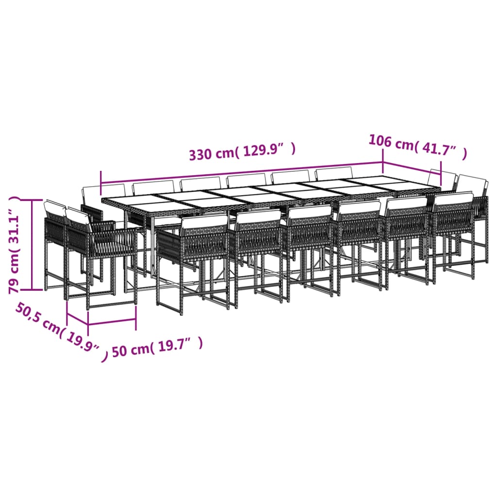 17-delige Tuinset met kussens poly rattan zwart