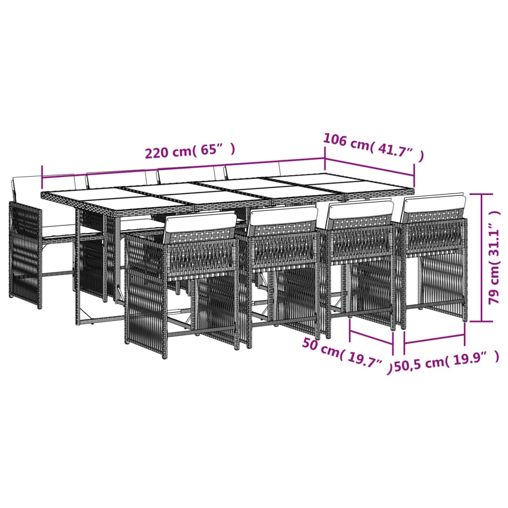 5-delige Tuinset met kussens poly rattan