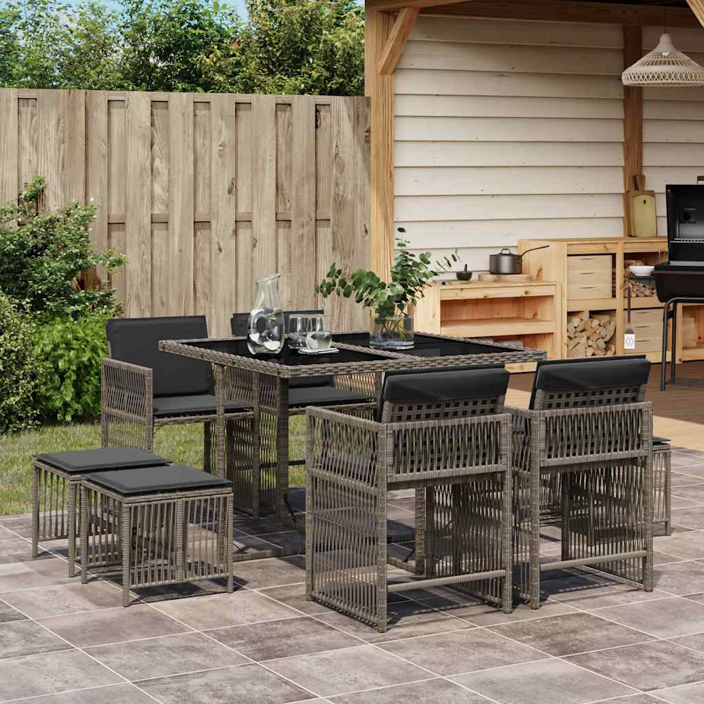 17-delige Tuinset met kussens poly rattan beige