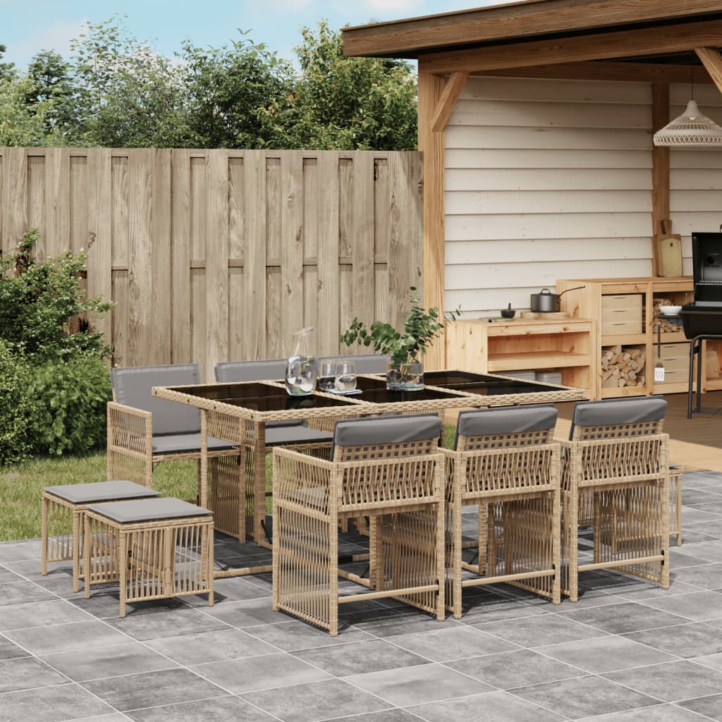 17-delige Tuinset met kussens poly rattan beige