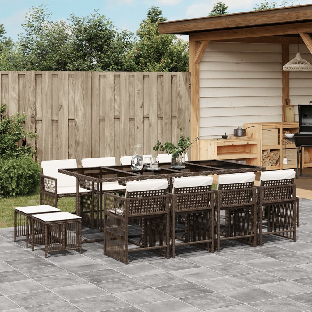 17-delige Tuinset met kussens poly rattan beige