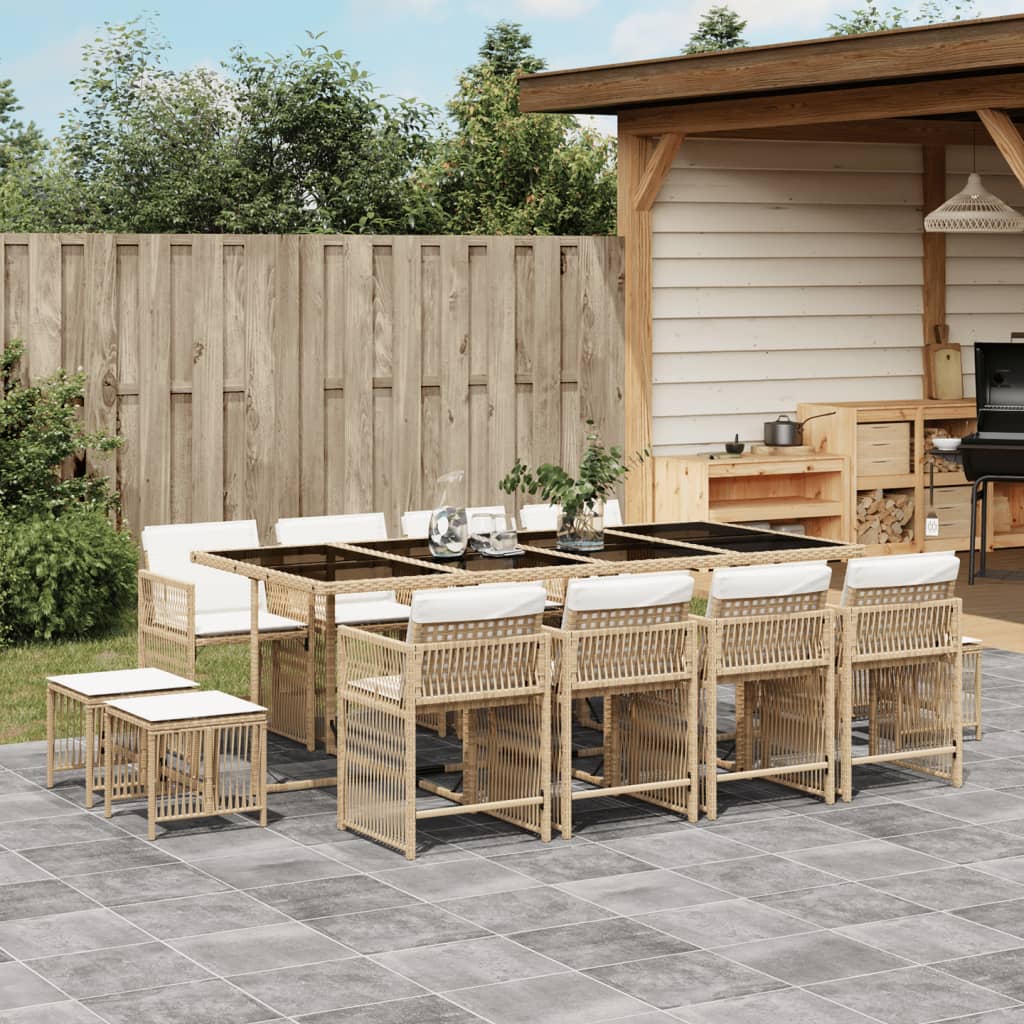 17-delige Tuinset met kussens poly rattan beige