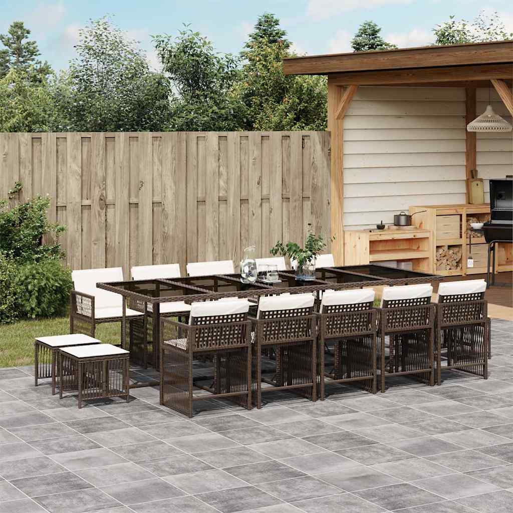 17-delige Tuinset met kussens poly rattan beige