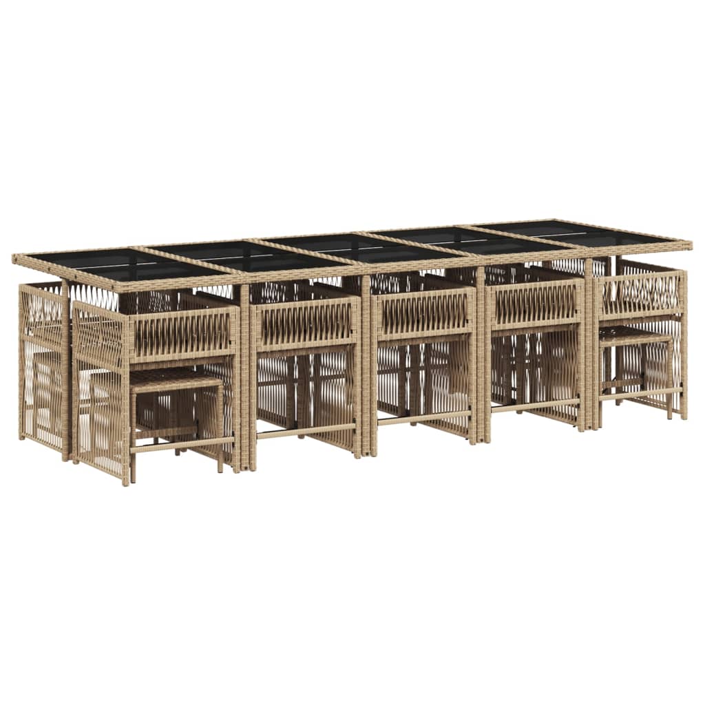 17-delige Tuinset met kussens poly rattan beige