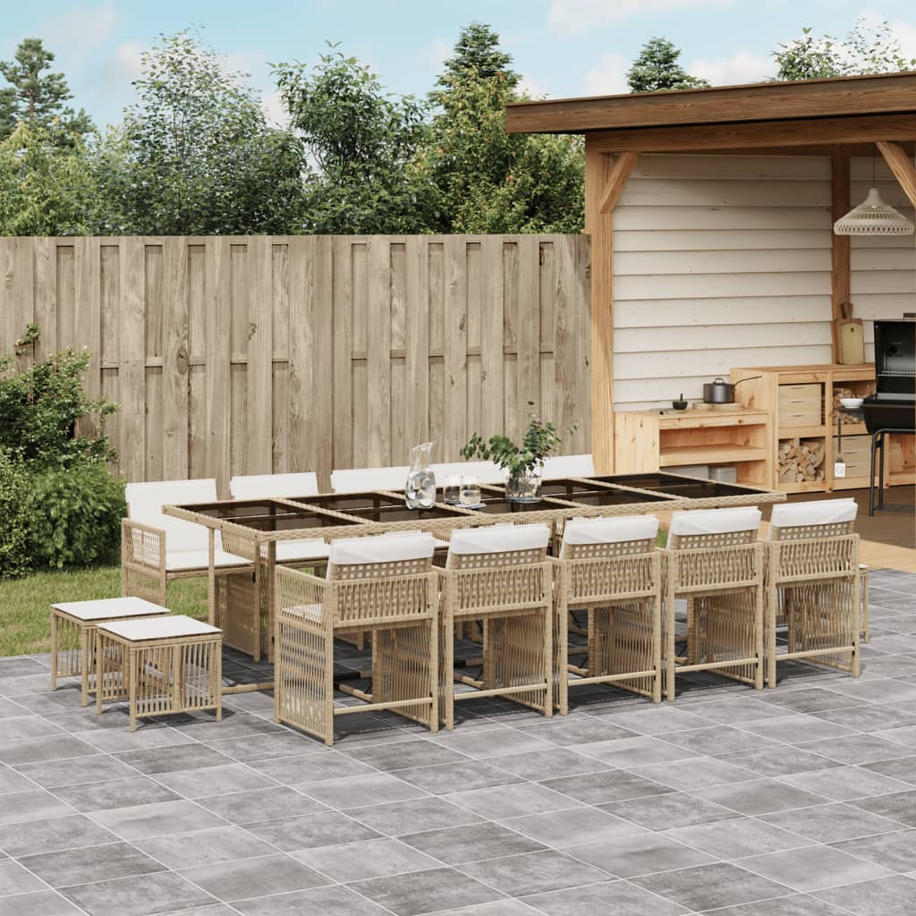 17-delige Tuinset met kussens poly rattan beige