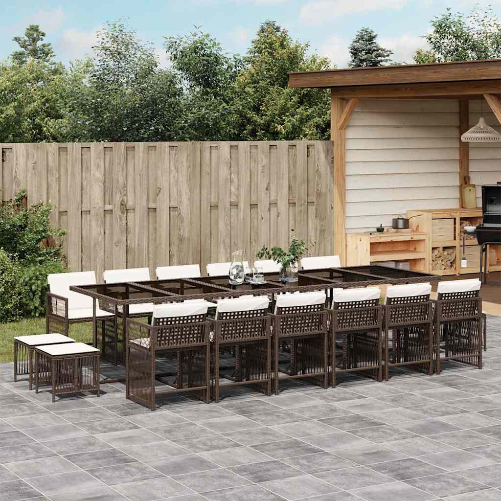 17-delige Tuinset met kussens poly rattan beige