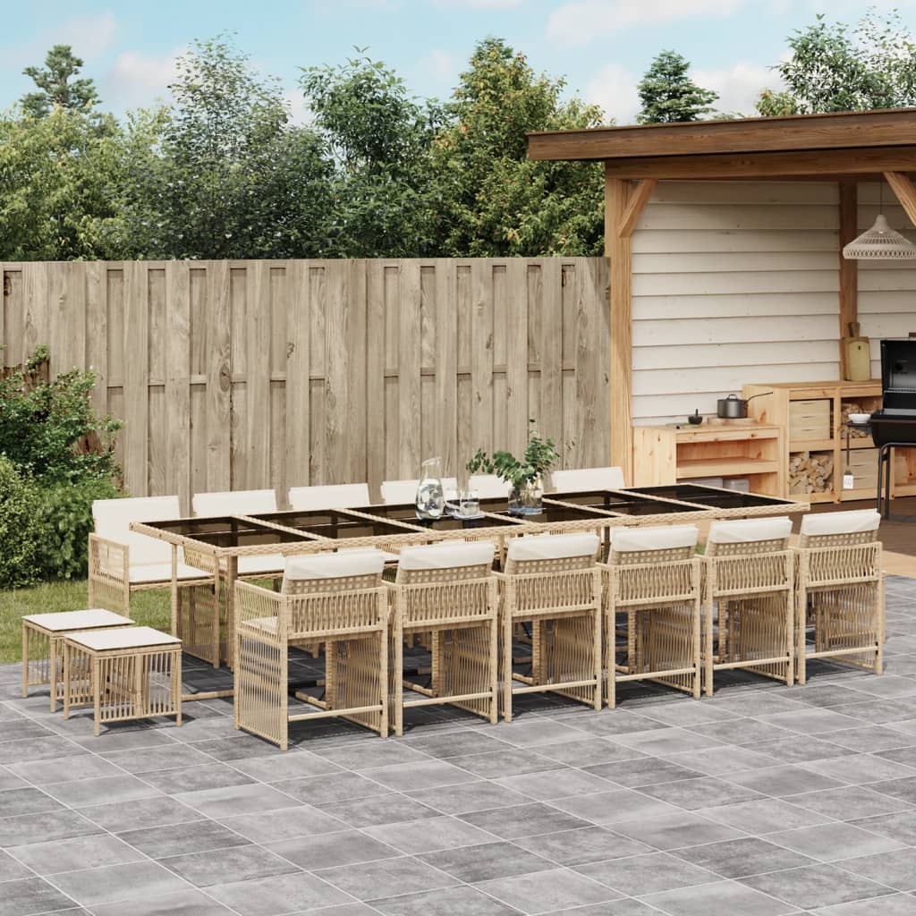 17-delige Tuinset met kussens poly rattan beige