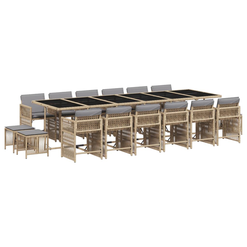 17-delige Tuinset met kussens poly rattan beige