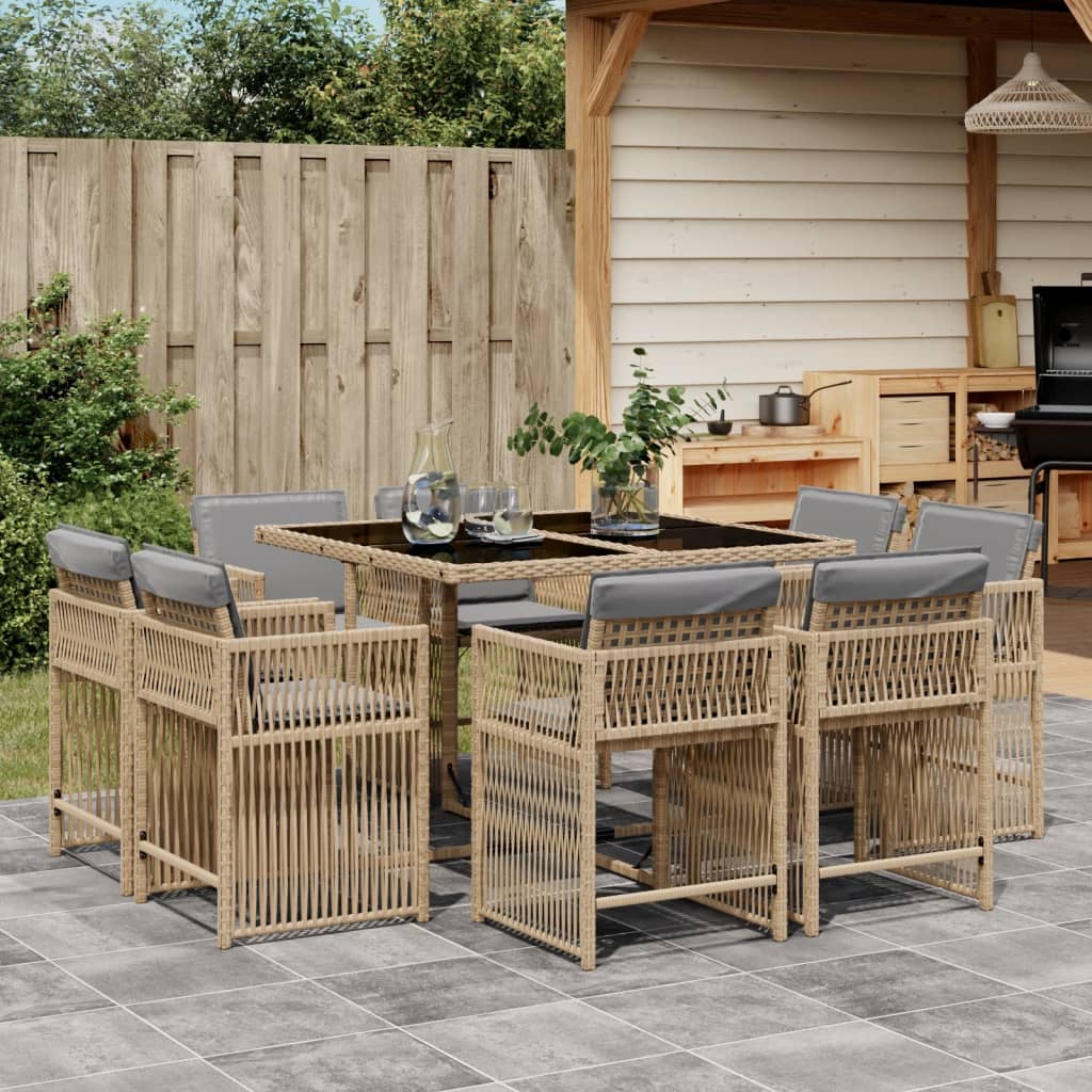 17-delige Tuinset met kussens poly rattan gemengd beige