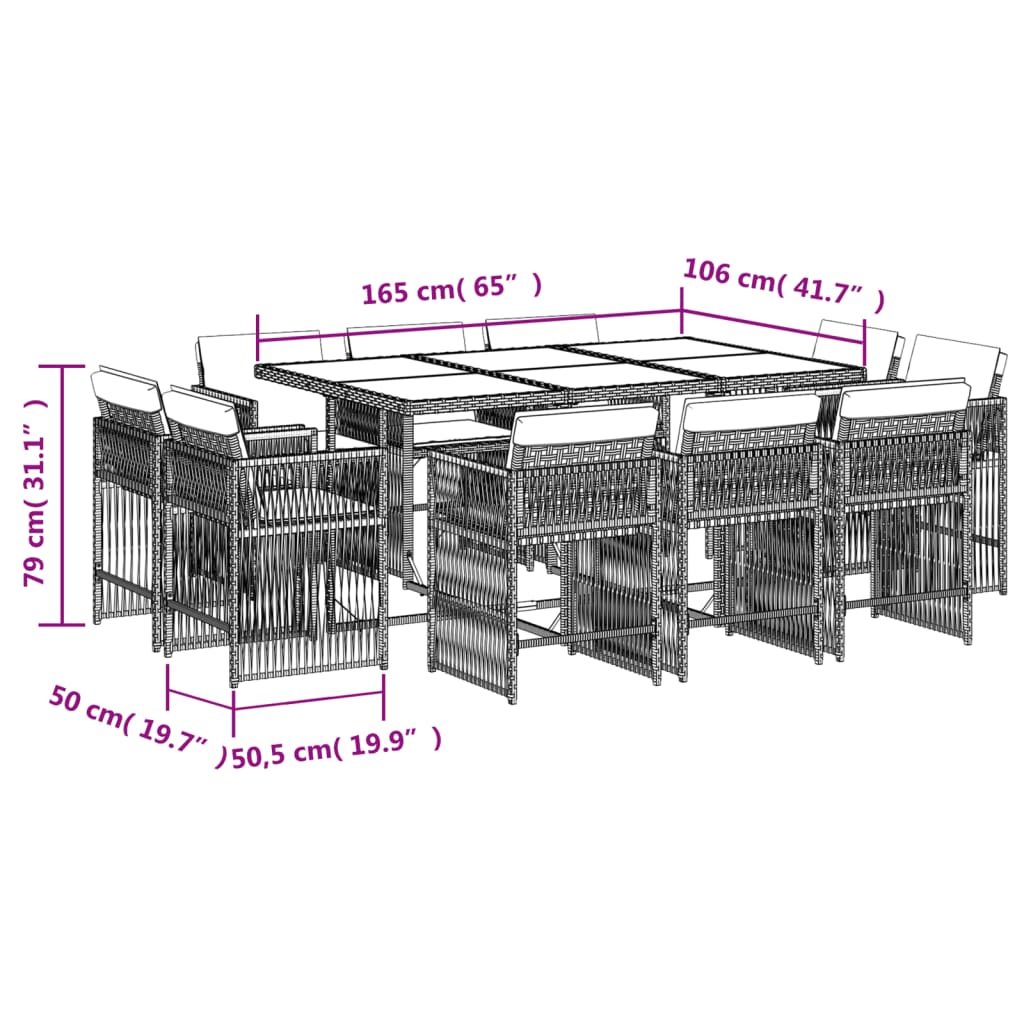 17-delige Tuinset met kussens poly rattan gemengd beige