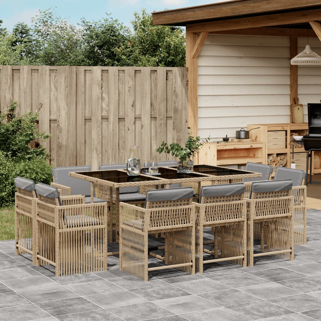 17-delige Tuinset met kussens poly rattan gemengd beige