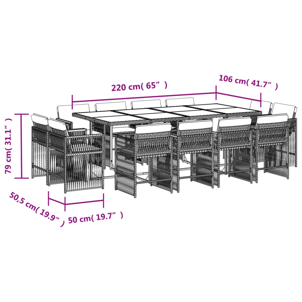 13-delige Tuinset met kussens poly rattan