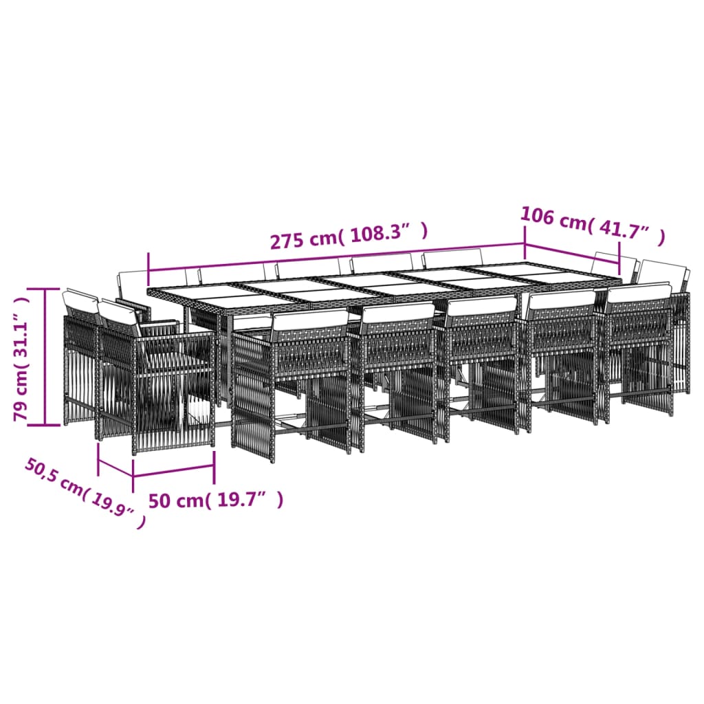 13-delige Tuinset met kussens poly rattan