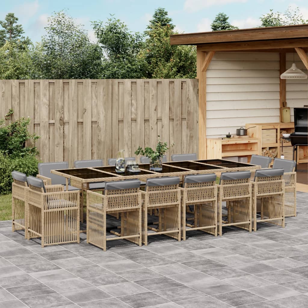 17-delige Tuinset met kussens poly rattan gemengd beige