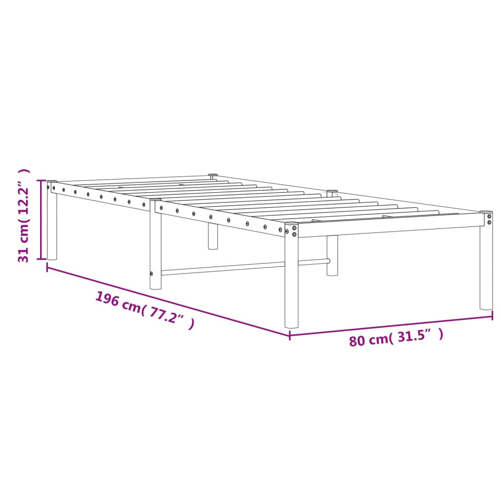 Bedframe metaal 75 x 190 cm