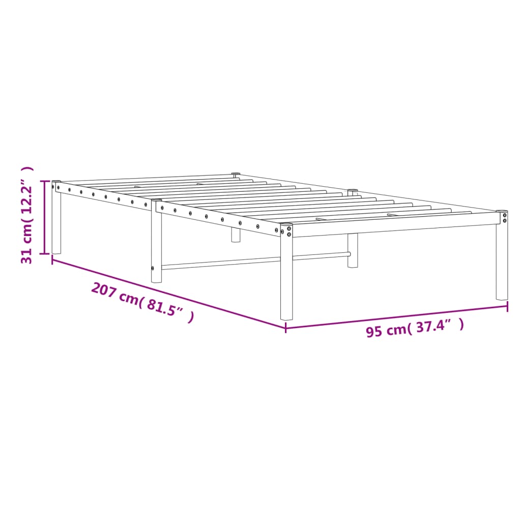 Bedframe metaal 75 x 190 cm