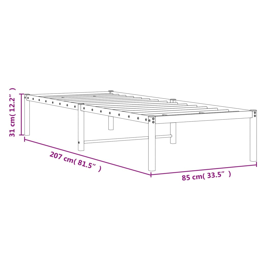 Bedframe metaal 75 x 190 cm