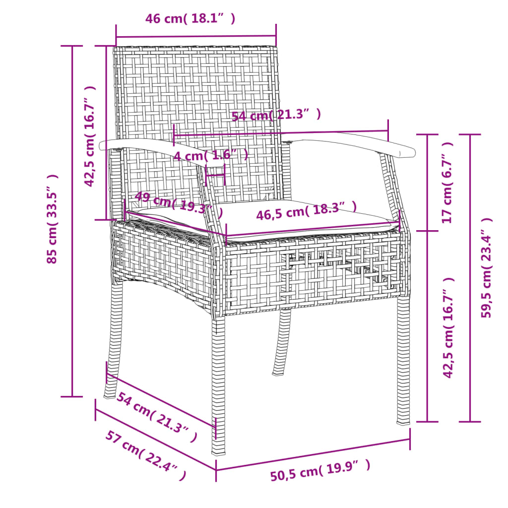 Tuinstoelen 2 st met kussens poly rattan en acaciahout