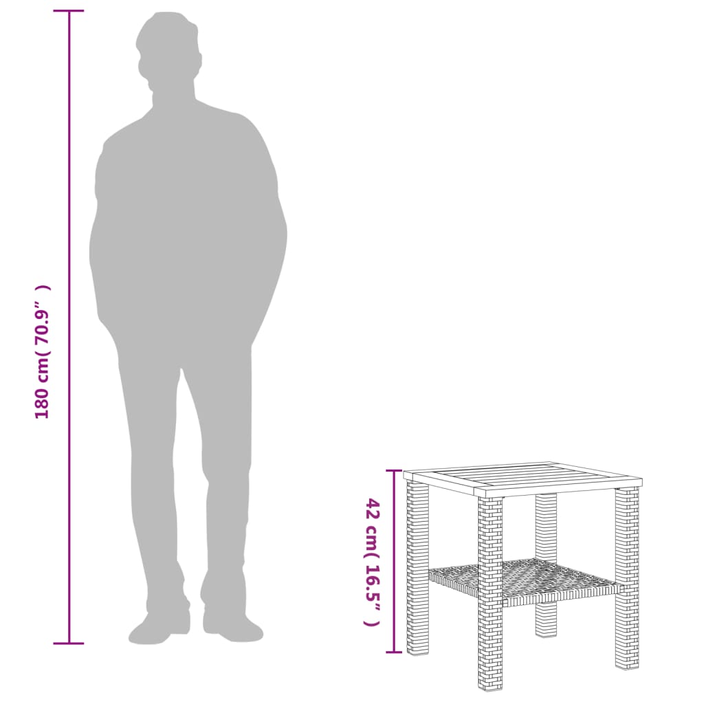 Tuintafel 70x38x42 cm poly rattan acaciahout