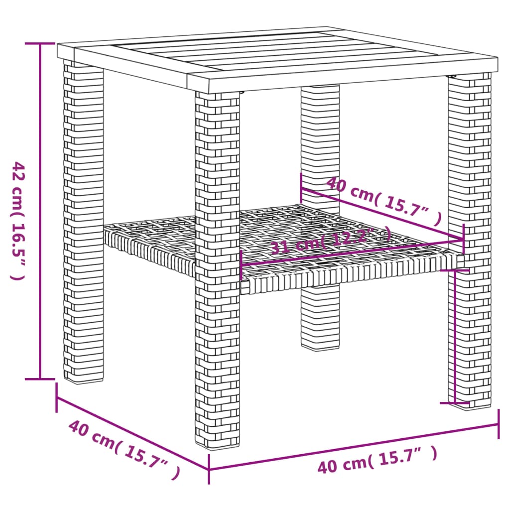 Tuintafel 70x38x42 cm poly rattan acaciahout