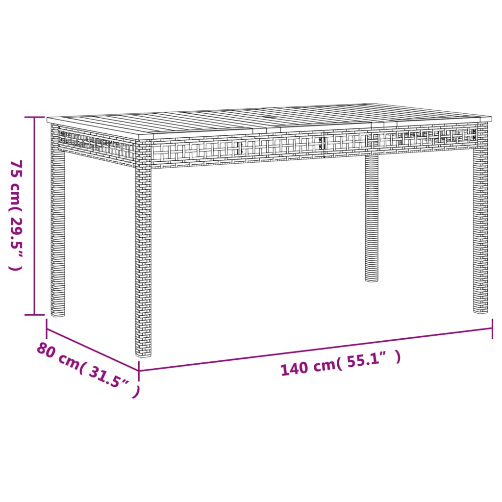 Tuintafel 70x38x42 cm poly rattan acaciahout