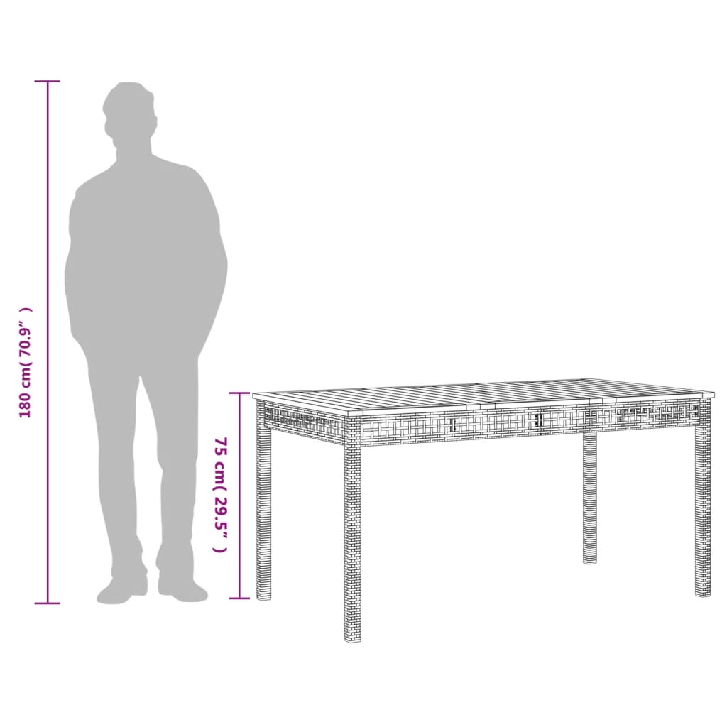 Tuintafel 70x38x42 cm poly rattan acaciahout