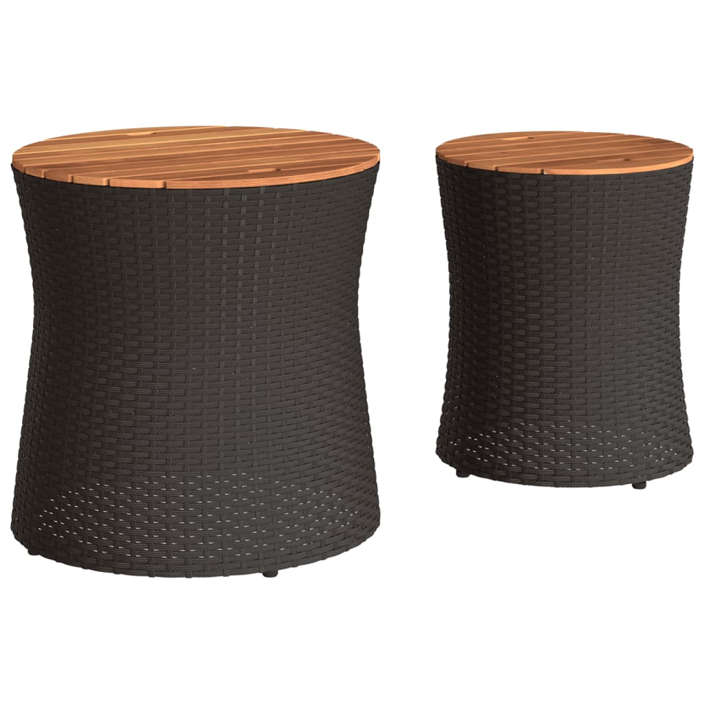 Tuinbijzettafels 2 st met houten blad poly rattan