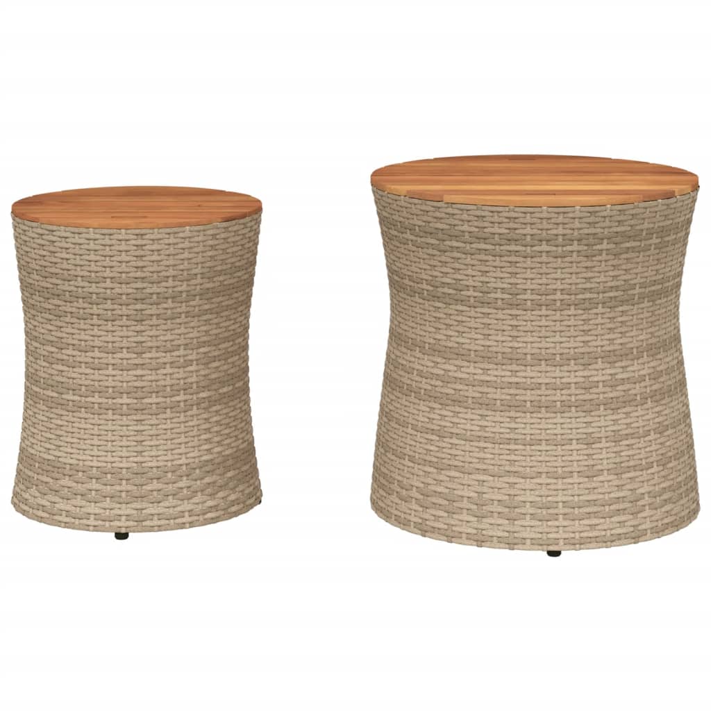 Tuinbijzettafels 2 st met houten blad poly rattan