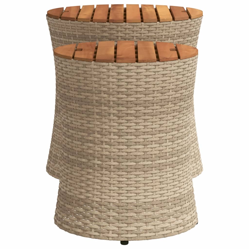 Tuinbijzettafels 2 st met houten blad poly rattan