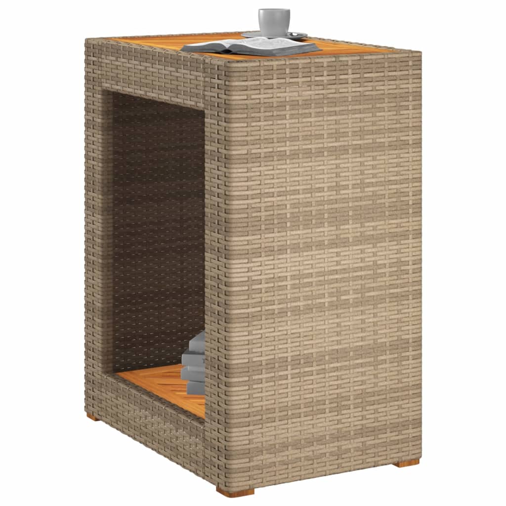 Tuinbijzettafel met houten blad 60x40x75 cm poly rattan