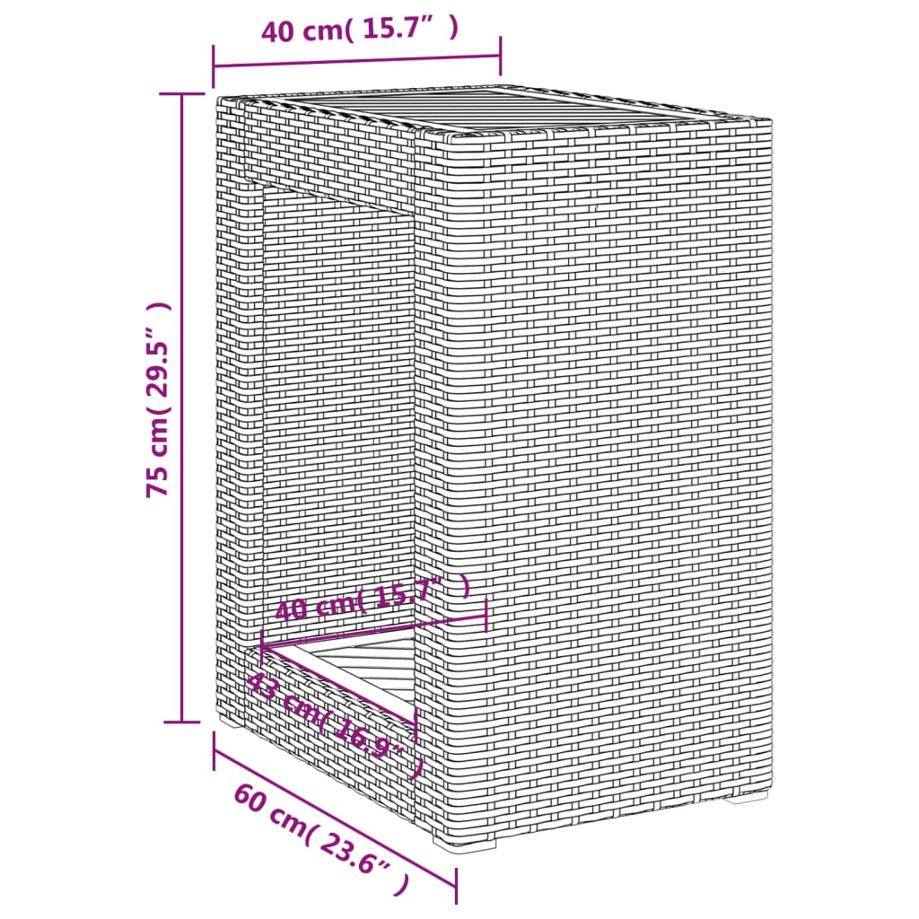 Tuinbijzettafel met houten blad 60x40x75 cm poly rattan