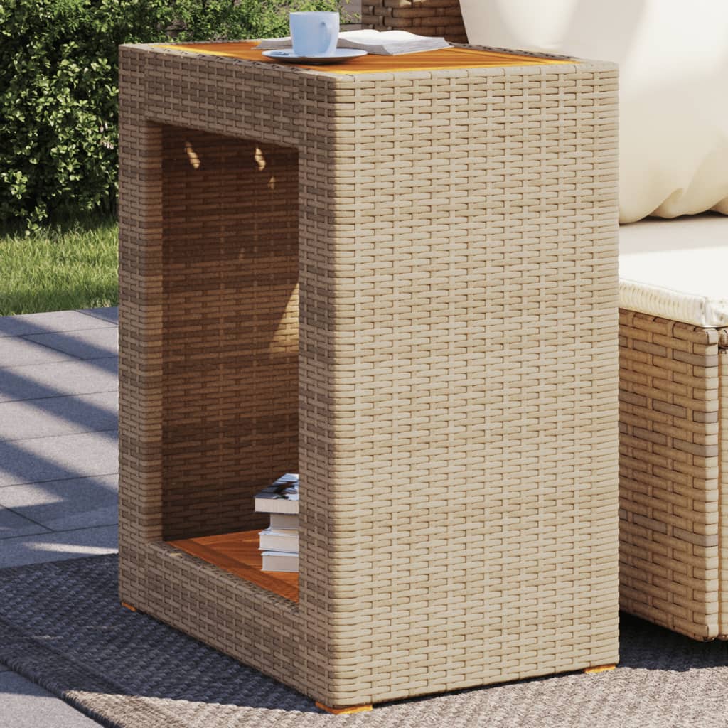 Tuinbijzettafel met houten blad 60x40x75 cm poly rattan